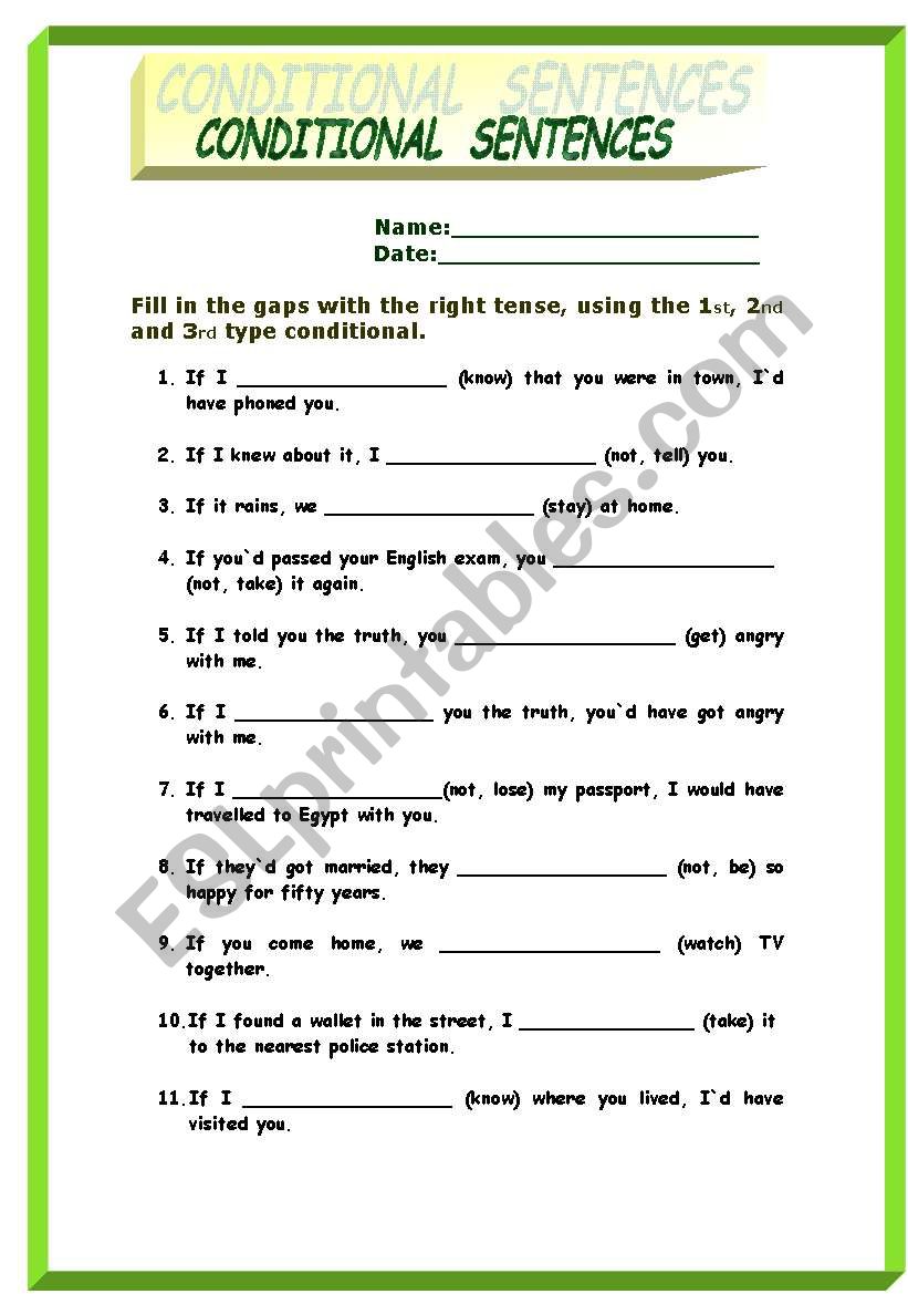 conditional sentences worksheets pdf